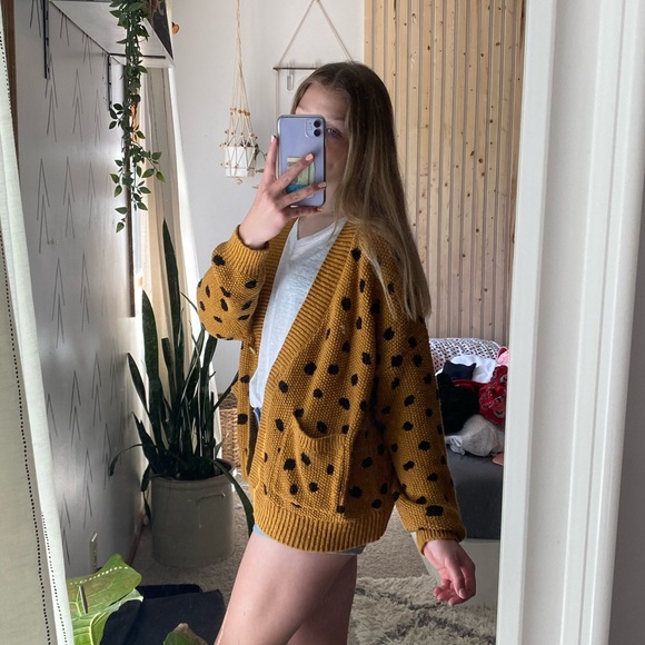 Madewell Mustard Yellow Cardigan w/Black dots NWOT - Picture 8 of 12